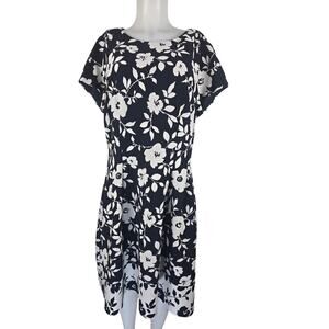 Eliza J Classic Black White Floral Knee Length Women's Dress 16W